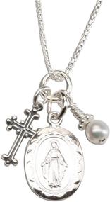 img 4 attached to 💍 Exquisite Girl's Sterling Silver Miraculous Necklace with Cultured Pearl and Cross – A Divine Adornment