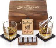 🥃 whiskey stones gift set for men - 2-pack 10oz glasses with 8 granite chilling rocks, coasters, tongs, wooden box & tray - perfect birthday or anniversary bourbon gifts for dad, husband, boyfriend logo