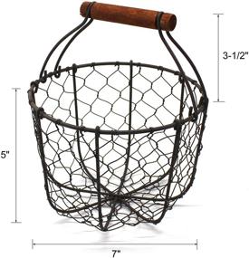 img 1 attached to 🍳 CVHOMEDECO Chicken Wire Rusty Egg Basket with Wooden Handle - Primitives Vintage Gathering Basket (Round) - Fruit Basket