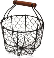 🍳 cvhomedeco chicken wire rusty egg basket with wooden handle - primitives vintage gathering basket (round) - fruit basket логотип