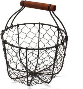 img 4 attached to 🍳 CVHOMEDECO Chicken Wire Rusty Egg Basket with Wooden Handle - Primitives Vintage Gathering Basket (Round) - Fruit Basket