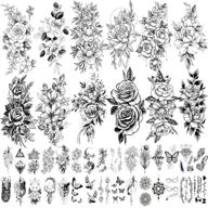 zomme 42 sheets 3d floral temporary tattoos for women, fake tattoo body art flower sketch stickers for women and girls logo