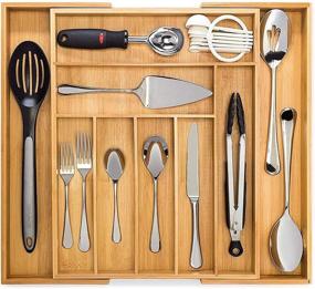 img 4 attached to 🗃️ Bamboo Expandable Kitchen Drawer Organizer by Rosas Corp - Adjustable 7-9 Compartments for Silverware, Cutlery Tray, and Utensils