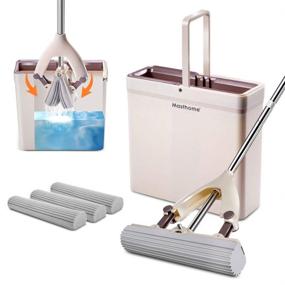 img 4 attached to 🧽 Sponge Mop and Bucket Set with 3 Replacement Sponge Heads - PVA Mop for Super Absorption and Easy Cleaning on Hardwood, Laminate, Tile, Marble, and Ceramic Floors