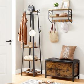 img 3 attached to Rustic Brown Free Standing Coat Rack with Shelves and Hooks for Scarves, Bags, Umbrellas - VASAGLE Hall Tree, Steel Frame 16.9 x 16.9 x 70.9 Inches