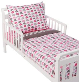 img 1 attached to Bacati - Pink/Grey Elephant 4 Piece Girls Toddler Bedding Set - 100% Cotton - Reversible Comforter, Fitted Sheet, Top Sheet, Pillow Case - Ideal for Girls