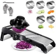 🔪 premium adjustable mandoline slicer - 3 in 1 stainless steel kitchen tool for effortless food slicing, julienne and chopping - paper-thin to 9mm thickness - includes safety gloves and brush logo