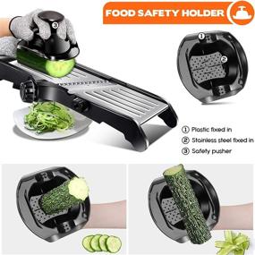 img 2 attached to 🔪 Premium Adjustable Mandoline Slicer - 3 in 1 Stainless Steel Kitchen Tool for Effortless Food Slicing, Julienne and Chopping - Paper-Thin to 9mm Thickness - Includes Safety Gloves and Brush