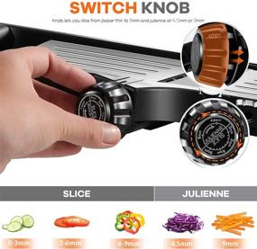 img 1 attached to 🔪 Premium Adjustable Mandoline Slicer - 3 in 1 Stainless Steel Kitchen Tool for Effortless Food Slicing, Julienne and Chopping - Paper-Thin to 9mm Thickness - Includes Safety Gloves and Brush