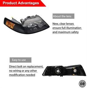 img 3 attached to 🚘 Enhance Your 99-04 Ford Mustang with GFDMT99-G2 Headlight Assembly: Black Housing, Clear Lens, and Driving Light Replacement Headlamp Kit