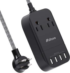 img 4 attached to Compact Flat Plug Power Strip with 4 USB Ports 4.5A and 2 Outlets, 5 ft Long Braided Extension Cord, Desktop Charging Station Hub for Dorm Room and Cruise