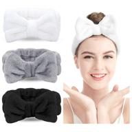 🎀 set of 3 spa headbands - bow hair bands for women, soft coral fleece head wraps for showering & makeup, facial hair bands (black, gray, white) logo