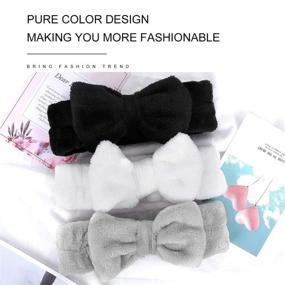 img 2 attached to 🎀 Set of 3 Spa Headbands - Bow Hair Bands for Women, Soft Coral Fleece Head Wraps for Showering & Makeup, Facial Hair Bands (Black, Gray, White)