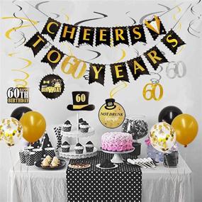 img 3 attached to 🎉 Cheers to 60 Years: Black and Gold 60th Birthday Decorations Set for Men and Women