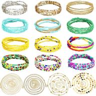 🌞 summer elastic african belly bead chains - 16 pieces waist beads for women - colorful jewelry for bikini beach body belly chain logo