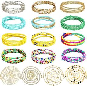 img 4 attached to 🌞 Summer Elastic African Belly Bead Chains - 16 Pieces Waist Beads for Women - Colorful Jewelry for Bikini Beach Body Belly Chain