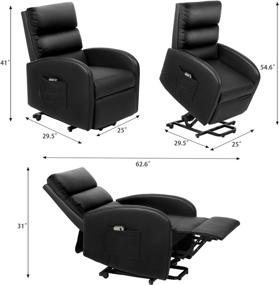 img 3 attached to 🪑 Pawnova Electric Power Lift Recliner Chair for Elderly People with Huge Thick Padded Seat, Massage Function, and Safety Device - PU Leather Living Room Single Sofa, 29.50"x 25.00"x 25.00", Black