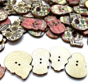 img 1 attached to 🔲 100 Pcs Wood Buttons Skull Novelty Buttons for DIY Crafts & Scrapbooking: Perfect for Holidays, Seasons & DIY Sewing Craft Decor