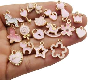 img 1 attached to 300pcs Pink Enamel Charms - Crown, Star, Heart, Cat, Triangle, Unicorn, Sweets, Shell, Moon, Flower Metal Pendants - Jewelry Making Supplies & Findings HM416