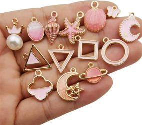 img 2 attached to 300pcs Pink Enamel Charms - Crown, Star, Heart, Cat, Triangle, Unicorn, Sweets, Shell, Moon, Flower Metal Pendants - Jewelry Making Supplies & Findings HM416