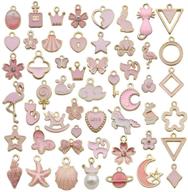 300pcs pink enamel charms - crown, star, heart, cat, triangle, unicorn, sweets, shell, moon, flower metal pendants - jewelry making supplies & findings hm416 logo