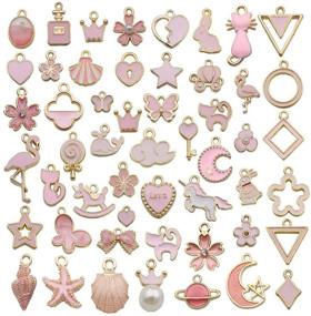 img 4 attached to 300pcs Pink Enamel Charms - Crown, Star, Heart, Cat, Triangle, Unicorn, Sweets, Shell, Moon, Flower Metal Pendants - Jewelry Making Supplies & Findings HM416