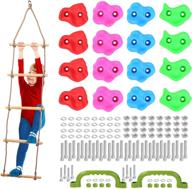 odoland kids' rock climbing holds set with climbing rope ladder, auxiliary climbing 🧗 handle and mounting bolts - diy rock stone wall grips ideal for children and youth logo