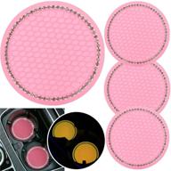 🚗 tunfo 4pcs 2.75" bling decor crystal rhinestone car cup holder coaster insert cup mat: add a touch of glamour to your ride with fluorescent pink car accessories! логотип