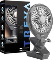 🌀 treva 5 inch battery powered clip fan - portable cooling fan with usb - clamp for versatile use - multi-directional rotating head - gray logo