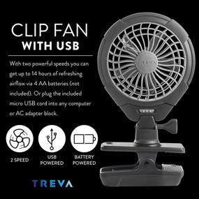 img 2 attached to 🌀 Treva 5 Inch Battery Powered Clip Fan - Portable Cooling Fan with USB - Clamp for Versatile Use - Multi-Directional Rotating Head - Gray