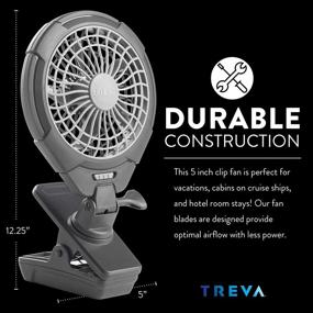 img 1 attached to 🌀 Treva 5 Inch Battery Powered Clip Fan - Portable Cooling Fan with USB - Clamp for Versatile Use - Multi-Directional Rotating Head - Gray