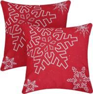 🎅 set of 2 simhomsen embroidered snowflake throw pillow case, christmas holiday cushion cover shells in red, ideal for 18 x 18 inches square pillows логотип