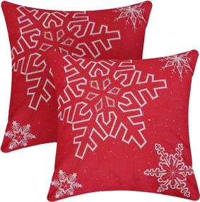 img 4 attached to 🎅 Set of 2 Simhomsen Embroidered Snowflake Throw Pillow Case, Christmas Holiday Cushion Cover Shells in Red, Ideal for 18 x 18 Inches Square Pillows