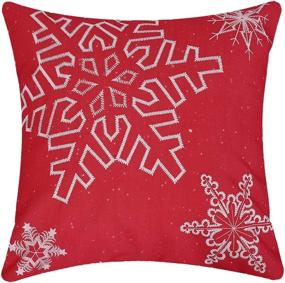 img 3 attached to 🎅 Set of 2 Simhomsen Embroidered Snowflake Throw Pillow Case, Christmas Holiday Cushion Cover Shells in Red, Ideal for 18 x 18 Inches Square Pillows