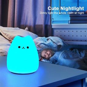 img 1 attached to 🐱 Litake Silicone Cute Cat Nursery Night Light - Battery Powered LED Cat Lamp with Warm White & 7-Color Breathing Modes for Kids, Baby, Children (Mini Celebrity Cat)