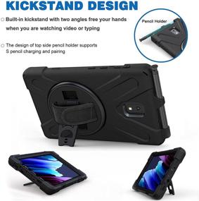 img 2 attached to 📱 Samsung Galaxy Tab Active 3 8.0 Case T570/T575/T577, Durable Shockproof Impact Resistant Drop Resistant Rugged Cover with 360° Rotating Stand, Handle Hand Strap &amp; Shoulder Strap, Black