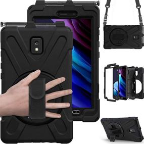 img 4 attached to 📱 Samsung Galaxy Tab Active 3 8.0 Case T570/T575/T577, Durable Shockproof Impact Resistant Drop Resistant Rugged Cover with 360° Rotating Stand, Handle Hand Strap &amp; Shoulder Strap, Black