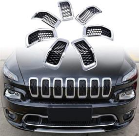img 3 attached to 🚙 Enhance Your Jeep Cherokee's Style with Astra Depot Black Mesh Grille + Chrome Moulding Trim Insert Kit (2014-2018, 4-Door, 7pcs)