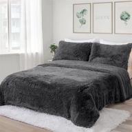 🛏️ uttermara queen comforter set: fluffy shaggy faux fur, ultra soft sherpa bedding, 3-piece luxury set, dark grey logo