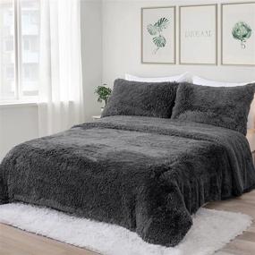 img 4 attached to 🛏️ Uttermara Queen Comforter Set: Fluffy Shaggy Faux Fur, Ultra Soft Sherpa Bedding, 3-Piece Luxury Set, Dark Grey