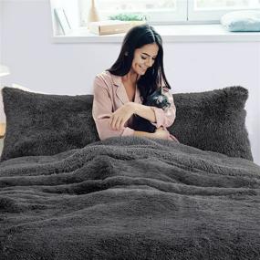 img 1 attached to 🛏️ Uttermara Queen Comforter Set: Fluffy Shaggy Faux Fur, Ultra Soft Sherpa Bedding, 3-Piece Luxury Set, Dark Grey