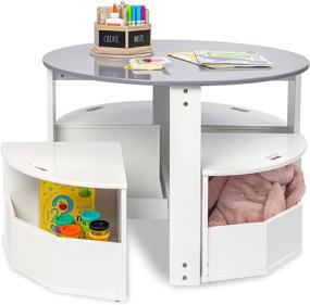 img 4 attached to 🪑 Milliard Kids Table and Chair Set - Round Nesting Design with 4 Storage Stools - Perfect for Playrooms and Classrooms