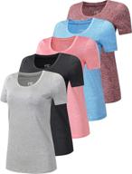 women's dry fit tech stretch active short sleeve scoop 👚 crew neck t shirts: 5 pack for ladies' performance workout tees логотип