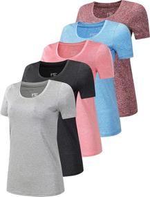 img 4 attached to Women's Dry Fit Tech Stretch Active Short Sleeve Scoop 👚 Crew Neck T Shirts: 5 Pack for Ladies' Performance Workout Tees