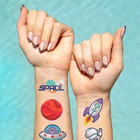 img 2 attached to 🚀 xo, Fetti: 36 Glitter Space + Planets Temporary Tattoos for Kids - Alien Birthday Party Supplies, Astronaut Favors + Rocketship Decorations