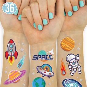 img 4 attached to 🚀 xo, Fetti: 36 Glitter Space + Planets Temporary Tattoos for Kids - Alien Birthday Party Supplies, Astronaut Favors + Rocketship Decorations