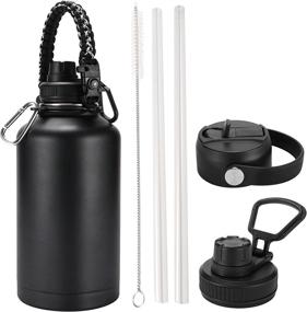 img 4 attached to 💧 OJOJ Sports Water Bottle - 64 oz with 2 Lids, Stainless Steel Vacuum Insulated Water Jug