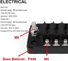 img 2 attached to 🔌 6-ти контурный блок предохранителей с отрицательным шинным соединением - HORSMILE ATC/ATO 6-позиционный блок предохранителей с заземлением, защитной крышкой, клеммами на болтах, наклейками на 70 шт., для автомобилей, катеров и морских приложений с 12 предохранителями.