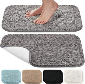img 4 attached to 🛁 EdenHomes Chenille Bathroom Rug Mat - Set of 2, 24"x17" - Extra Soft, Non-Slip, Absorbent Shaggy Rug - Machine Washable, Quick Dry Bathmat - Luxurious Gray Plush Carpet for Bath Room Floor