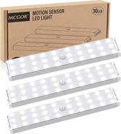 🔦 convenient and versatile led closet light: mcgor 3 modes 30 led motion sensor under cabinet lights, wireless rechargeable stick-on anywhere night light bar perfect for kitchen counter, wardrobe, hallway, and stairs (3 pack) логотип